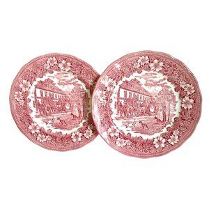 2 Vintage Coaching Taverns Dinner Plates - Ravensdale Pottery England